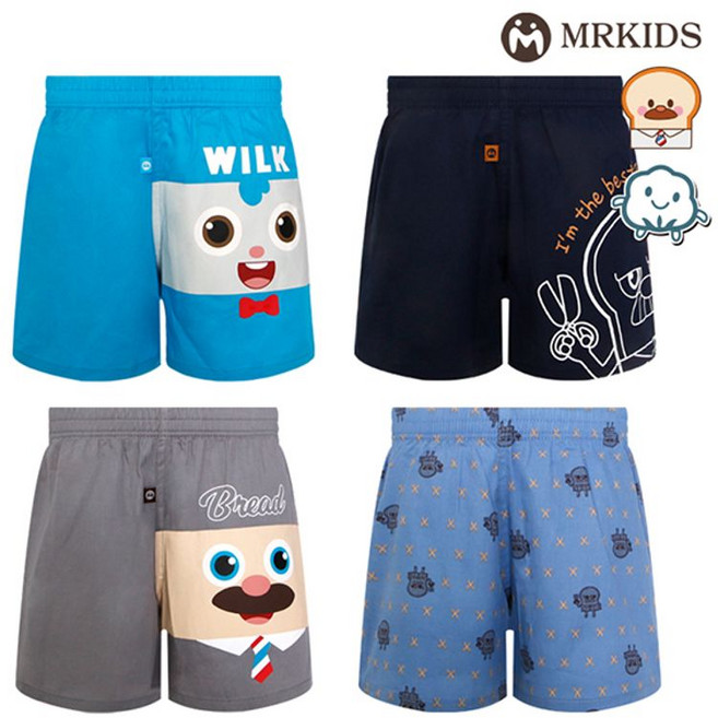 엠알키즈 브레드이발소 순면 남아트렁크팬티 4종택1
