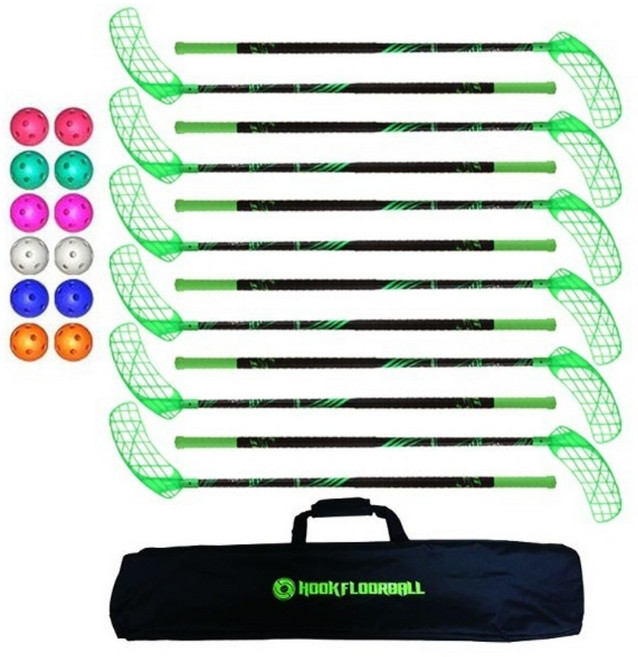 청소년 실내경기 하키게임용 플로어 스틱+볼 풀세트/ 아동발달센터 입문용 키즈스포츠, 1개, 블랙그린