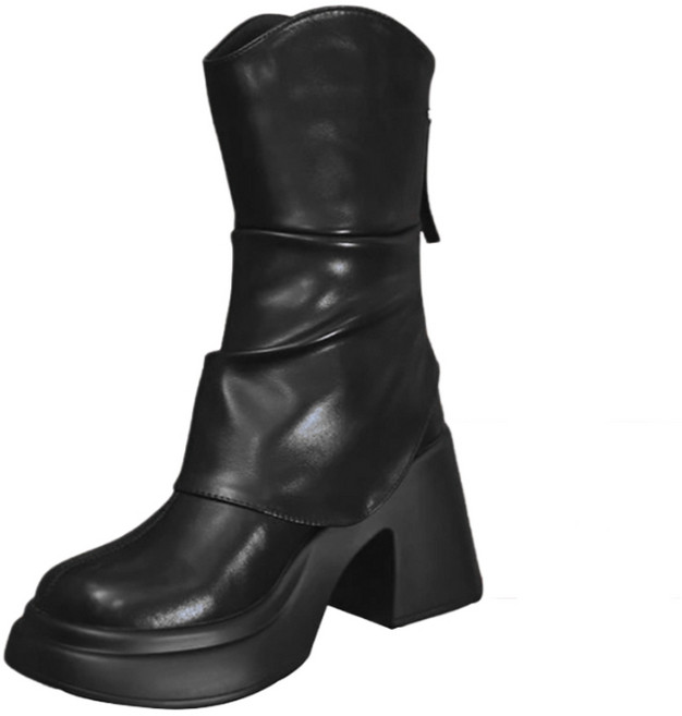 에쥬아 여성 가죽 부츠 통굽 워커 부츠 키높이 앵클 부츠