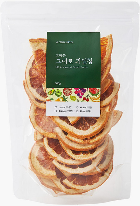 그대로 과일칩 자몽 건조과일 대용량 데코용 바크초콜릿 건과일, 1개, 100g