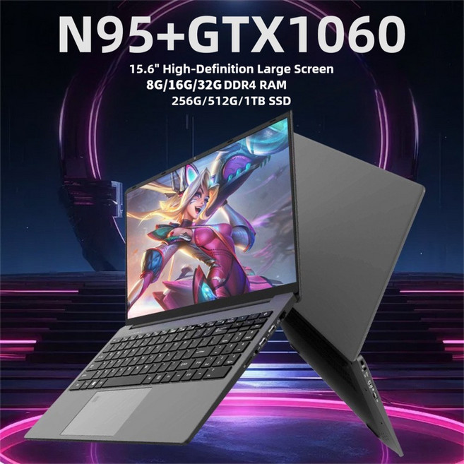 15 6인치 슬림 PC 게이밍 휴대용 노트북 컴퓨터 윈도우 11 GTX1060 인텔 N95 키보드 백라이트, N95 GTX1060, 16GB RAM 512GB SSD