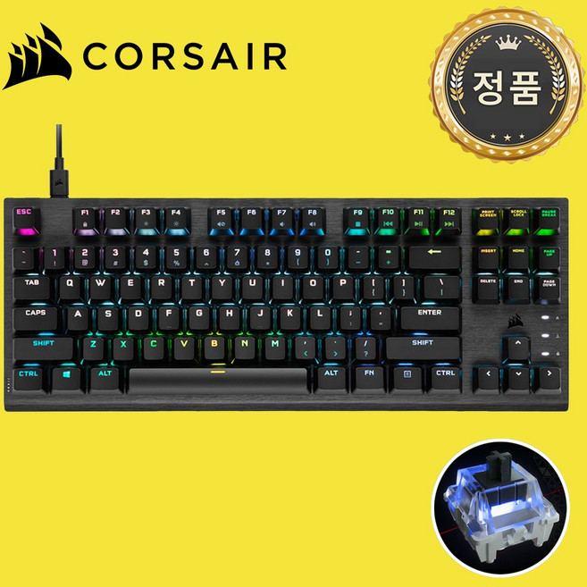 커세어 K60 RGB PRO TKL OPX 광적축 텐키리스 게이밍 기계식 유선 텐키리스 키보드, 블랙, RGP0140, 적축