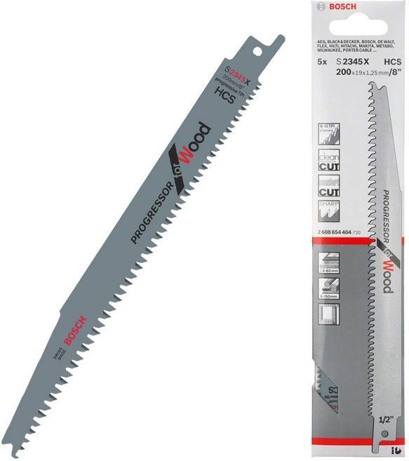 보쉬 컷소날 목재용 S2345X 컷쏘 톱날 2608654404 5개입, 단품