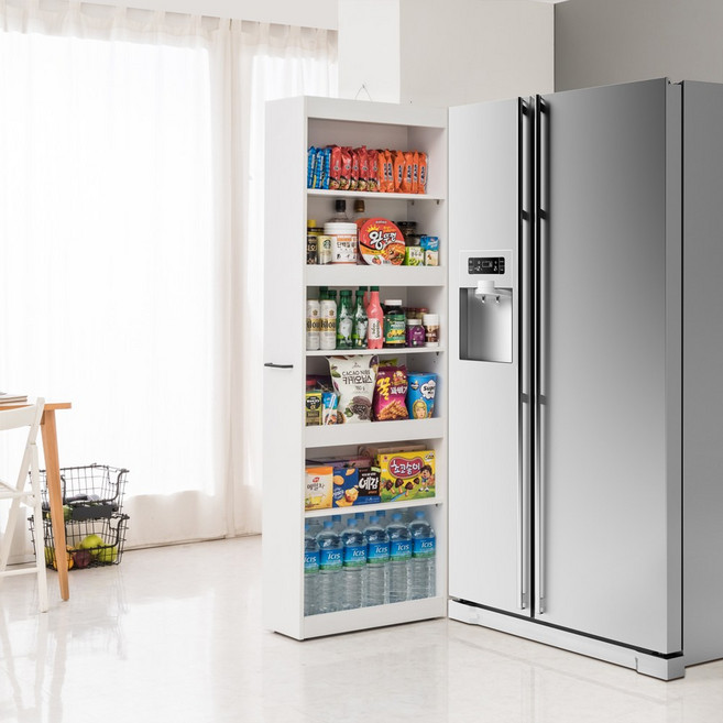 파로마 네오 블라인 냉장고옆 슬라이딩 슬림 틈새장 240 NEO597, 화이트