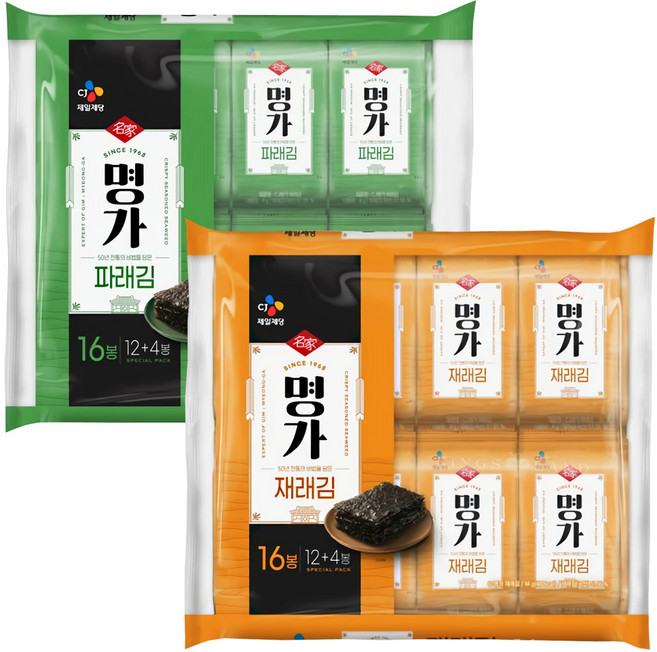CJ명가김 파래김4gx16봉x1개+명가김재래김4gx16봉x1개, 1세트, 64g