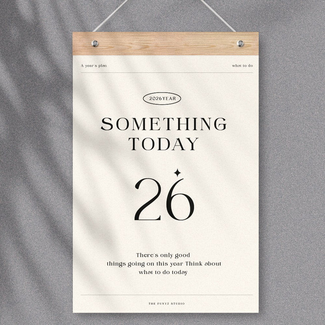 퍼니즈 2026년 썸띵투데이 벽걸이 달력 큰글자 빅사이즈 (우드바포함), 기본사이즈(25x38cm), 1개, (2026)썸띵투데이