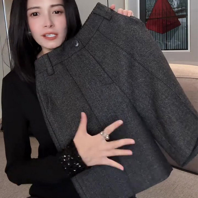 深灰色毛呢保暖休閒風五分褲女2025春秋冬新款韓版氣質輕熟感褲