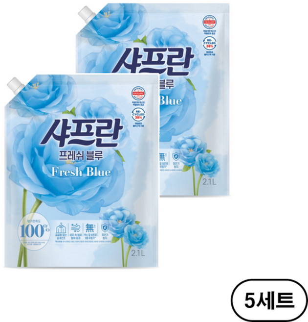 샤프란 섬유유연제 프레쉬 블루 리필, 5세트, 2.1L