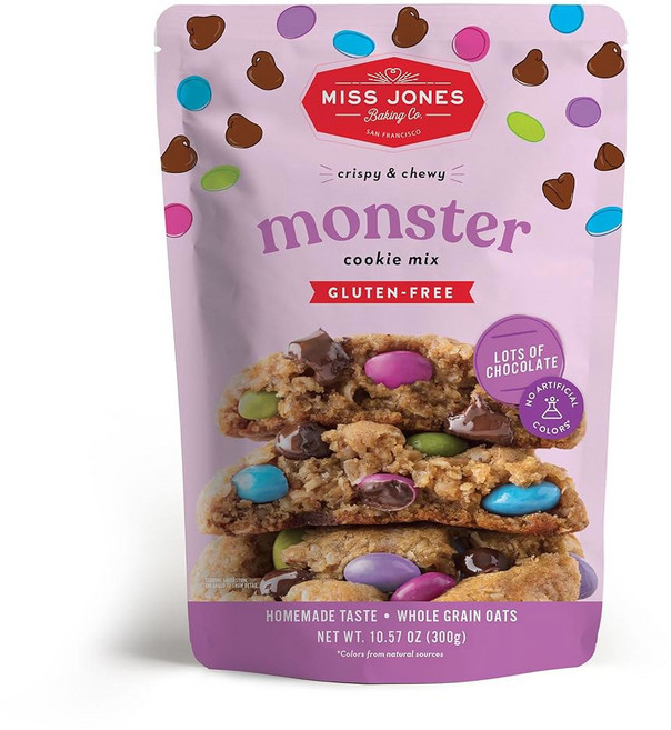미스 존스 베이킹 몬스터 쿠키 믹스 텐 프리 및 귀리 굽는 디저트 간식 인공 색소 1팩, 10.57 Ounce (Pack of 1), Chocolate, 1개