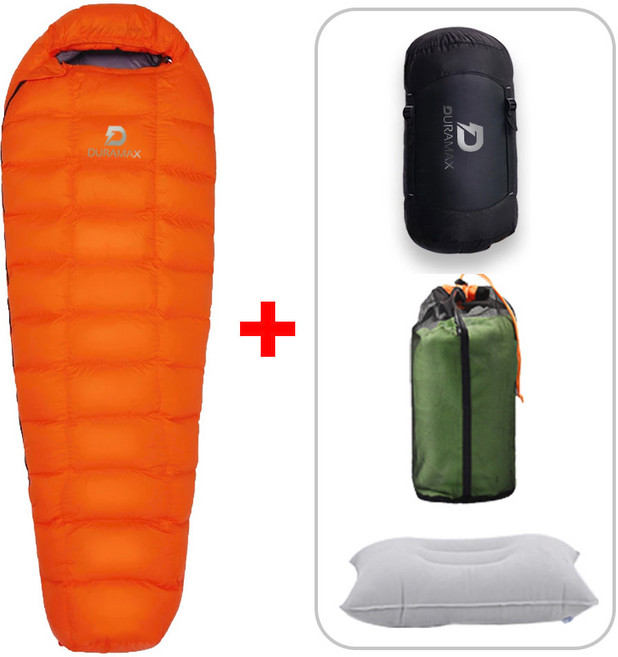 듀라맥스 침낭 머미형 2500g 극동계 침낭 입체봉제 거위털 동계, 오렌지, 1개