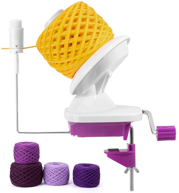 Caydo Electric Yarn Winder Pro 코바늘 뜨개질용 283.5g(10온스) 대형 자동 볼 와인더 듀얼 스프링 강한 장력 스텝리스 스피드 실 케이크 스피너, Purple Manual