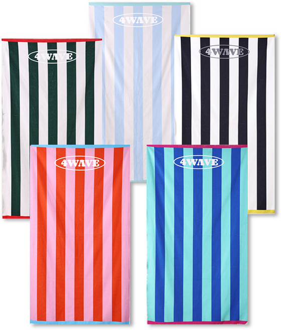 포웨이브 비치타올 스트라이프 휴양지 비치타월 대형, 1개, 화이트블랙