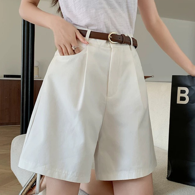 로젤라 여성 벨트 반바지 캐주얼 반바지 빅사이즈 A라인 와이드 팬츠