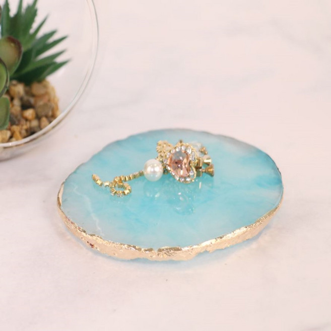 감성 우아한 골드프레임 대리석 트레이 4color [어폼 인테리어 소품 마블 인센스 스틱 홀더 악세사리 스톤 플레이트 촬영 장식 화장대 원형 받침대], 블루