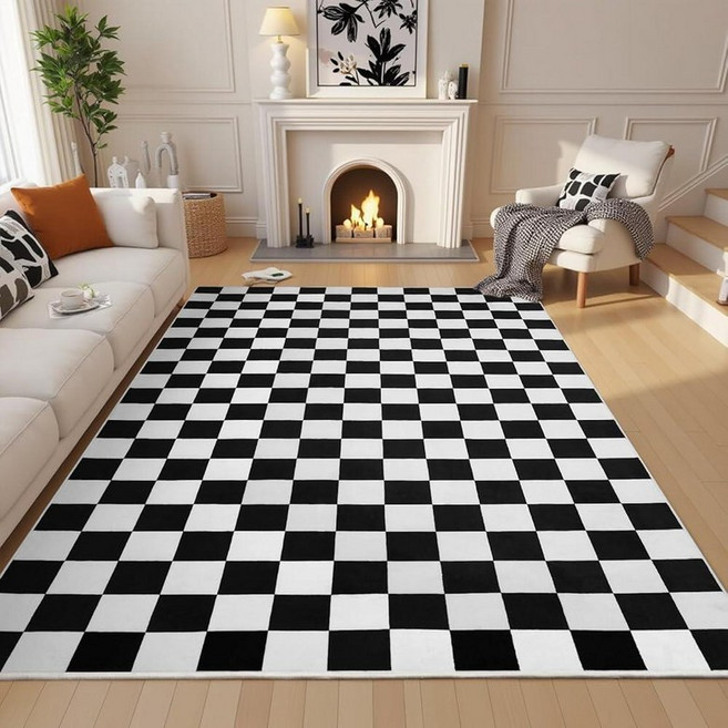 Terrug Pink 체크패턴e레드 Rug for Bedroom 4x6 Area Rugs Washable with Non Slip Living Room Soft Low Pi