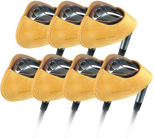 몽카바 가죽 프리미엄 자석 골프채 골프헤드커버 아이언커버 세트 7개 B타입(여성용), 머스터드7개