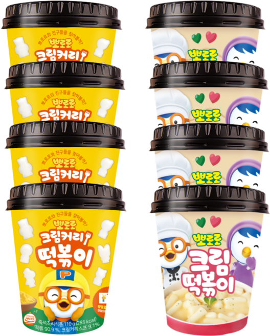 뽀로로 크림커리 떡볶이 4개+크림 떡볶이 4개, 8개, 112g