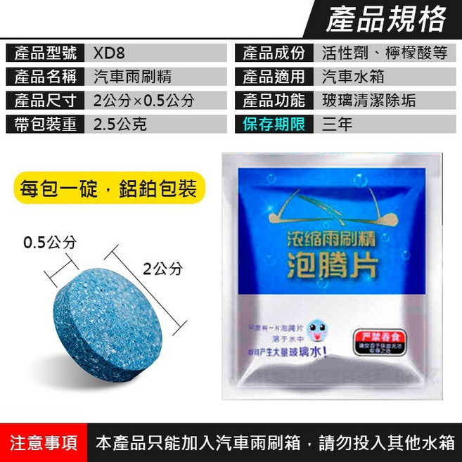 汽車雨刷精 泡騰片, 1個, (XD8)汽車雨刷精1包