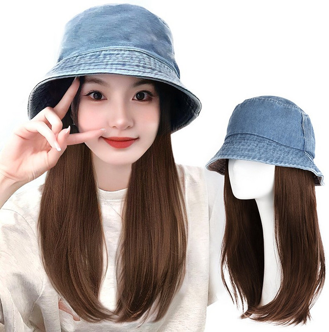 이쁘다샵 가발위드 긴머리 스트레이트 분리형 모자가발 펑크 벙거지, 1개, 라이트브라운