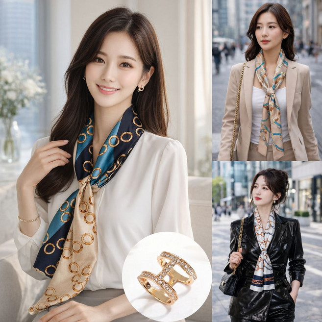 베네피온 중년 여성 봄 스카프 쁘띠 실크 롱 방도 스카프