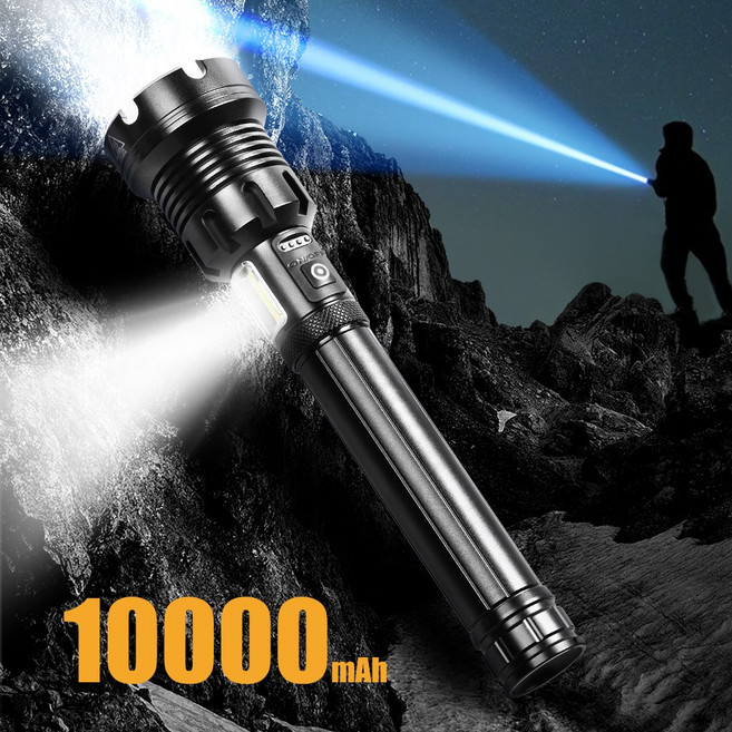 EVOKME XHP160.2 손전등 LED 후레쉬 줌 써치라이트 충전식 휴대용 초걍력 고휘도 26650 10000mAh 블랙, 1개