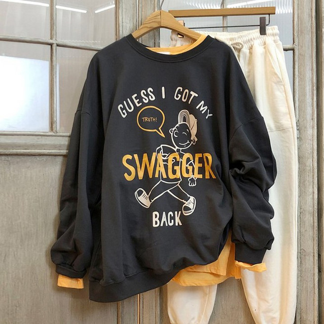 이힝 오버핏 스웨그 프린팅 맨투맨