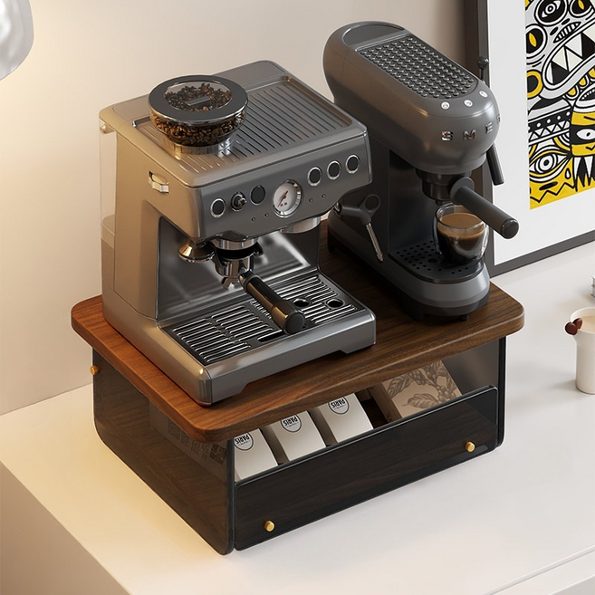 원목 커피머신 받침대 선반 주방 탕비실 다용도 아크릴 수납장 호두나무 블랙