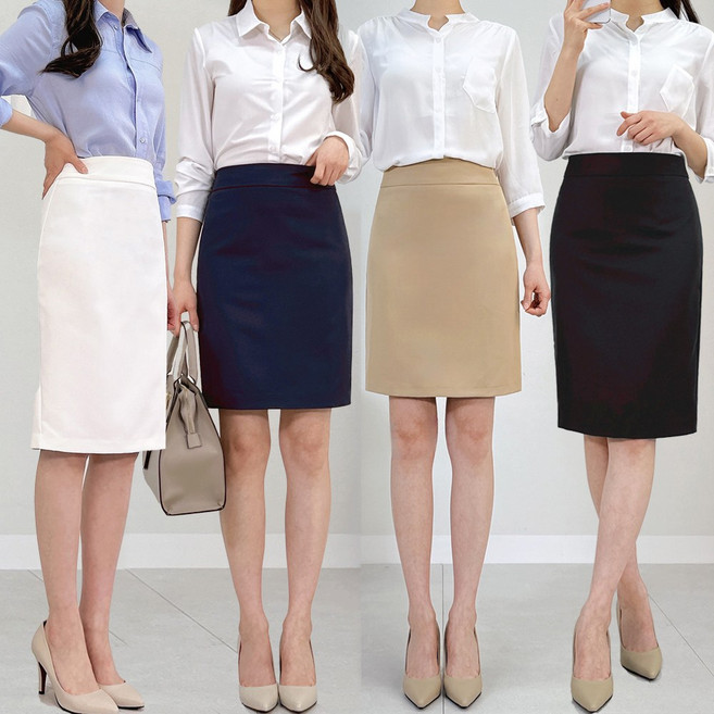 에이스하트 여성 베이직 H라인 스커트 S~3XL 빅사이즈 정장치마 면접 오피스룩 5부 기본스커트 유니폼