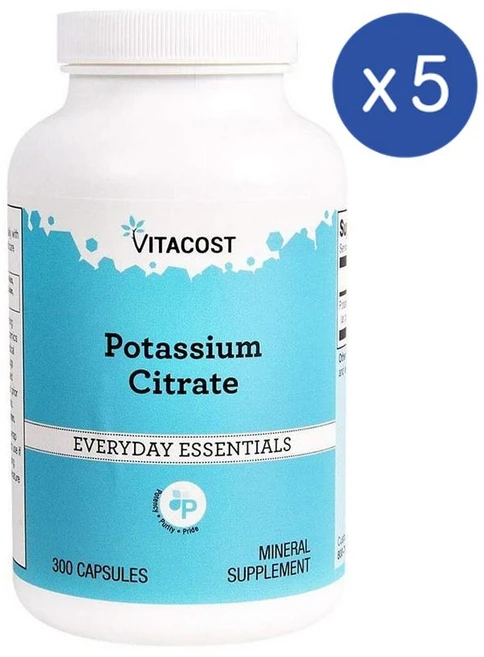 비타코스트 칼륨 포타슘 시트레이트 99mg 캡슐 Vitacost Potassium Citrate, 300정, 5개 - 쿠팡