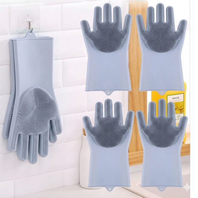 파트마 실리콘 수세미 장갑 2p 고무 주방 설거지 애견, 그레이, 2개