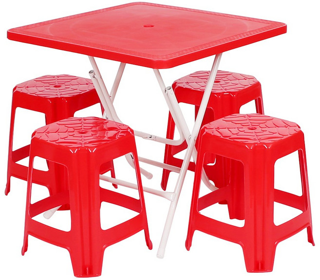 지오리빙 포장마차 테이블 의자 세트, 사각+사각(레드)