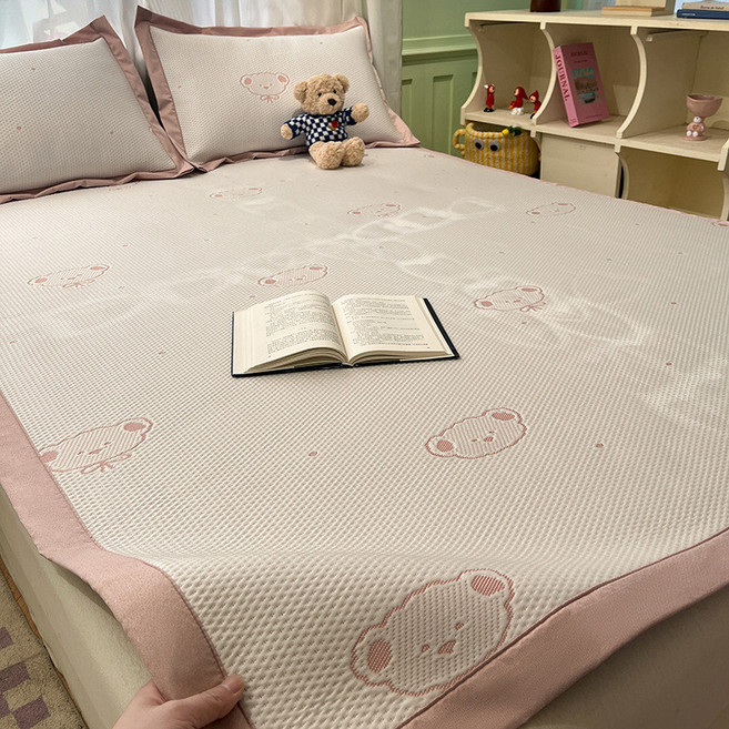 卡通豆豆冰絲涼蓆，透氣舒適涼蓆, 牀蓆-爛漫也漫,150*200cm牀蓆+枕套一對