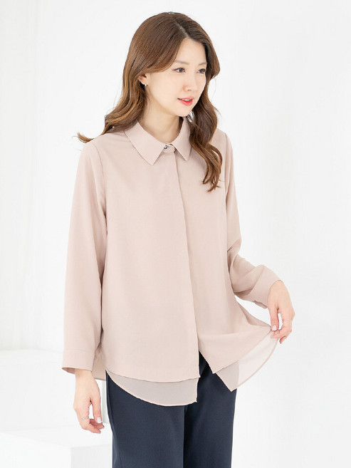 모슬린 엄마옷 블라우스 긴팔 무지 오픈 루즈핏 603FGH221 마담/중년여성/빅사이즈/50대/60대