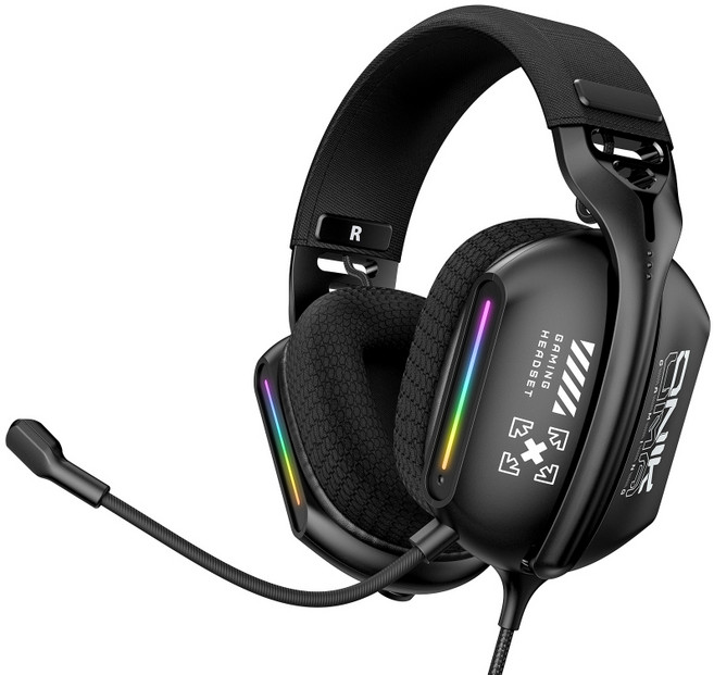 ONIKUMA 유선 게이밍 헤드셋 가상 7.1 RGB usb 노이즈캔슬링 마이크 X12, 블랙