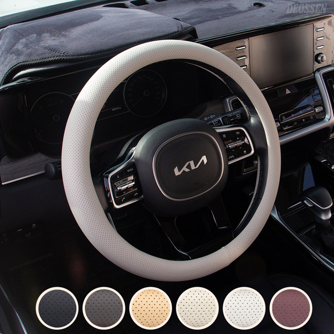 더쎈 차량용 순정형 타공 가죽 사계절 승용차 핸들커버, 코튼베이지