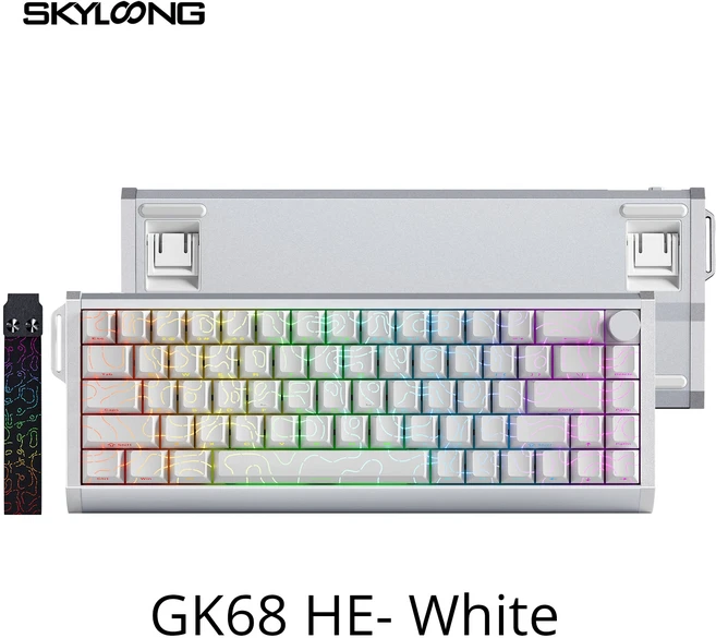 SKYLOONG GK61/GK68 HE 마그네틱 키보드 알루미늄 케이스 8000hz RT0.01mm 신속한 트리거 PBT 키캡 RGB 백, 01 Crystal White, 03 GK68 HE-White