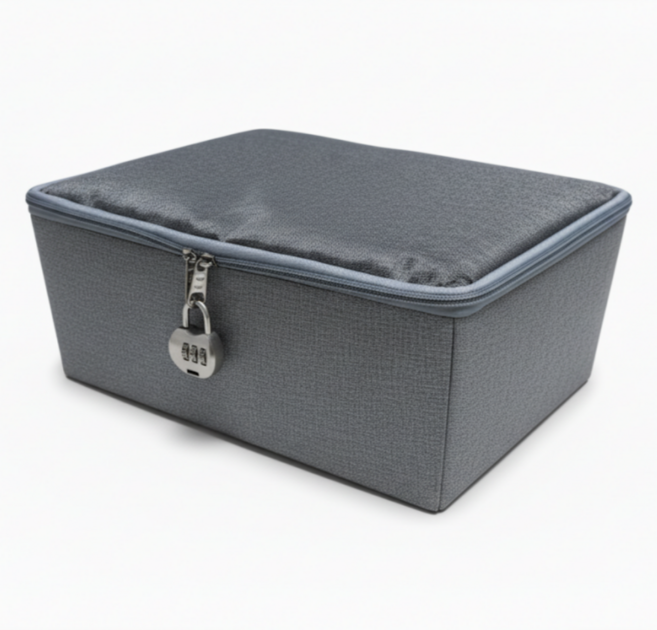 문리빙 패브릭 비밀번호 수납함 + 자물쇠, 1개, 그레이
