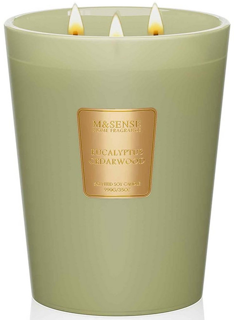 M&SENSE 퍼프 클라우드 드림 향초 35온스 초대형 3윅 내추럴 소이 왁스 캔들 150시간 지속 슬로우 버닝 봄 홈 데코용 선물, Eucalyptus Cedarwood, Medium