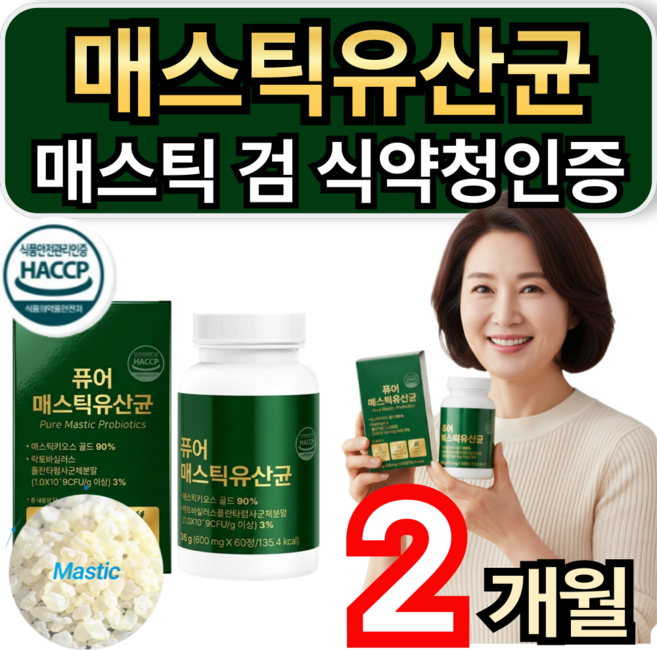 매스틱 검 masticgum 매스틱유산균 식약청인증 포자유산균 / 9개 구매시 프롬바이오 위&장엔 매스틱 유산균 증정, 2개, 60정