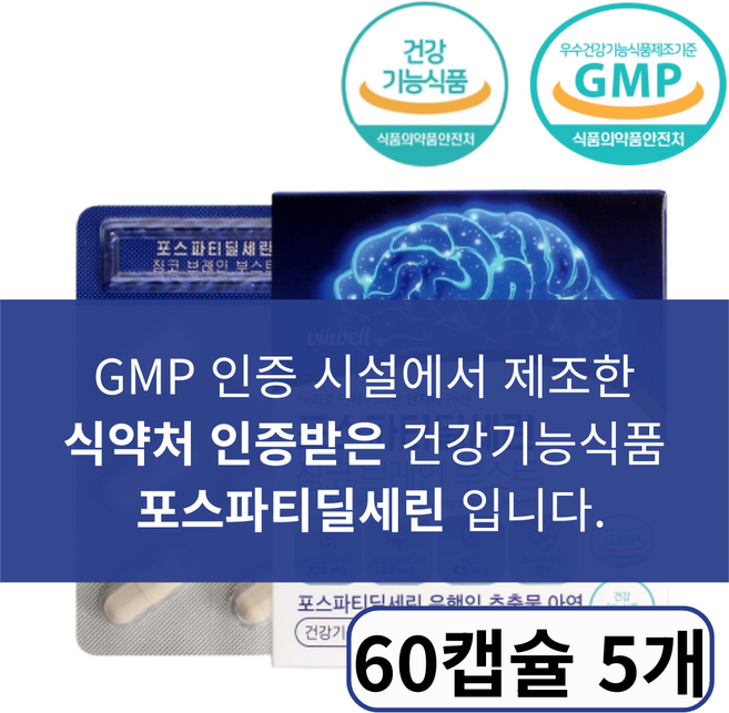 ps인지력 건강엔 포스파티딜세린 식약청인증 치매 예방 뇌 영양제, 5개, 60정