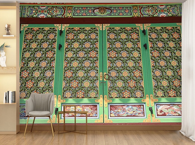 포토 벽지-12PH014 단청 문 전통문양 3폭(주문 제작도 가능), 실크 3120X2400mm