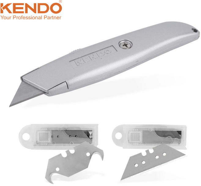 켄도 유틸리티 안전커터칼 +리필 칼날 세트(총 3종) 장판 도배 작업 후크 갈고리칼날, 1세트