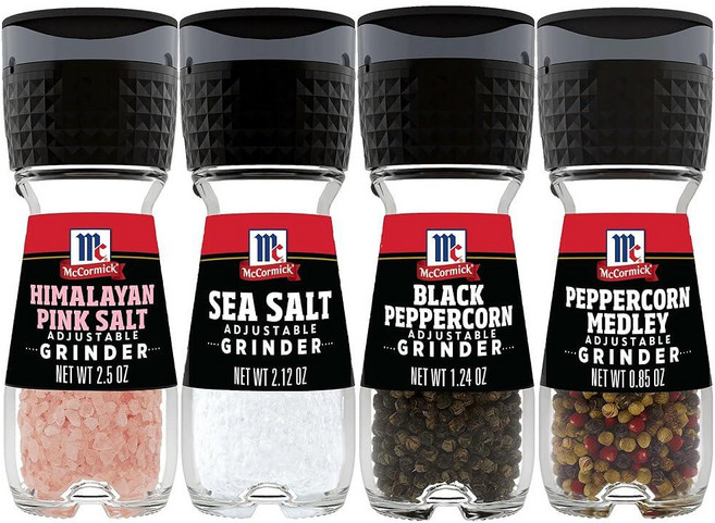 맥코믹 McCormick 소금 및 후추 그라인더 버라이어티 팩 히말라야 핑크 소금 바다 블랙 페퍼콘 페퍼콘 메들리 183.4g(6.7온스), 1개, 183.4g