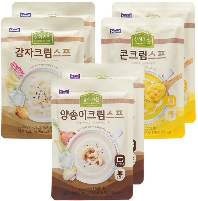 상하키친 스프혼합세트 감자크림2팩+양송이크림2팩+콘크림2팩, 150g, 6세트