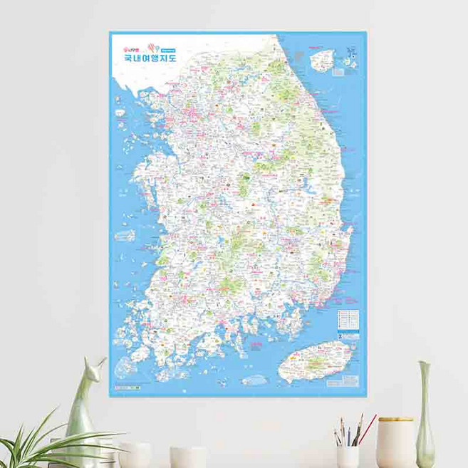 대한민국 여행지도 핀스티커 포함 전국 국내여행지도 우리나라 관광 여행계획 포스터 (59*84cm), 1개