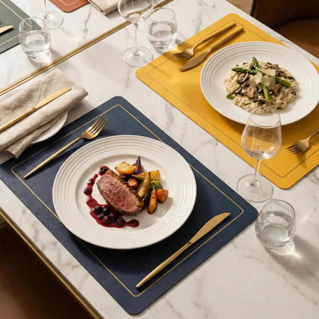 루나리브 양면 식탁 테이블 매트, 2개, 435 x 300 mm, 네이비/옐로우