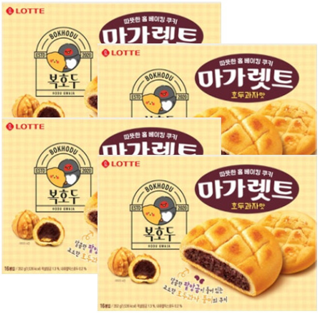 롯데웰푸드 마가렛트 X 복호두 호두과자맛 대용량, 4개, 352g
