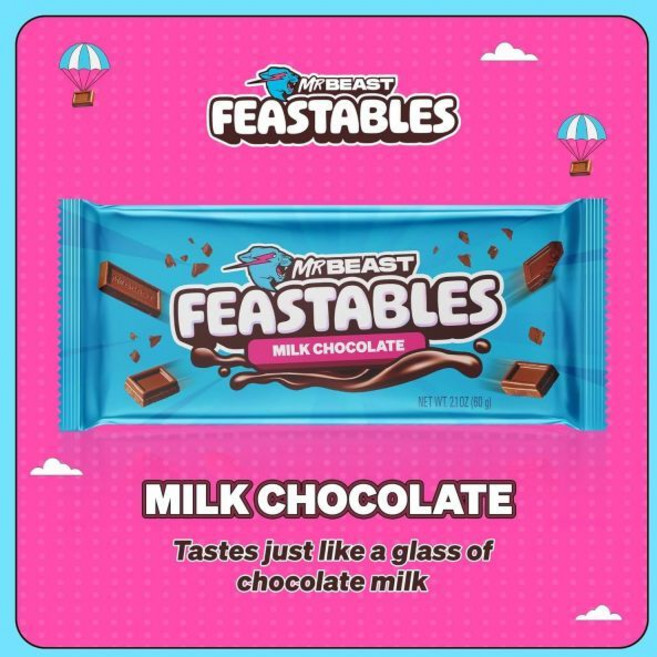 초콜릿 Feastables by MrBeast 밀크 킹사이즈 바 2.1온스60g 10개, 밀크 초콜릿