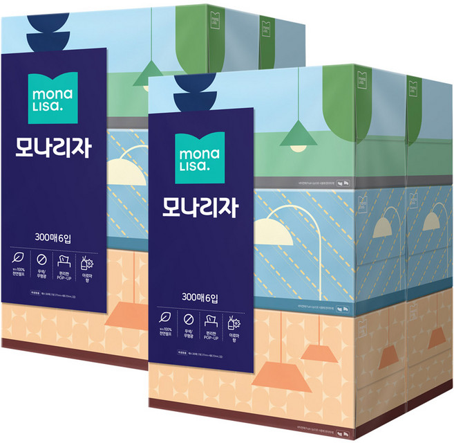 모나리자 천연펄프 미용티슈 2겹, 300매, 12개