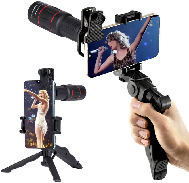 Zoomark 스마트폰 망원렌즈 28배/64배 줌 고화질 카메라 렌즈 삼각대 포함 야간 촬영 여행 스포츠 관람용, 1박스, 28X